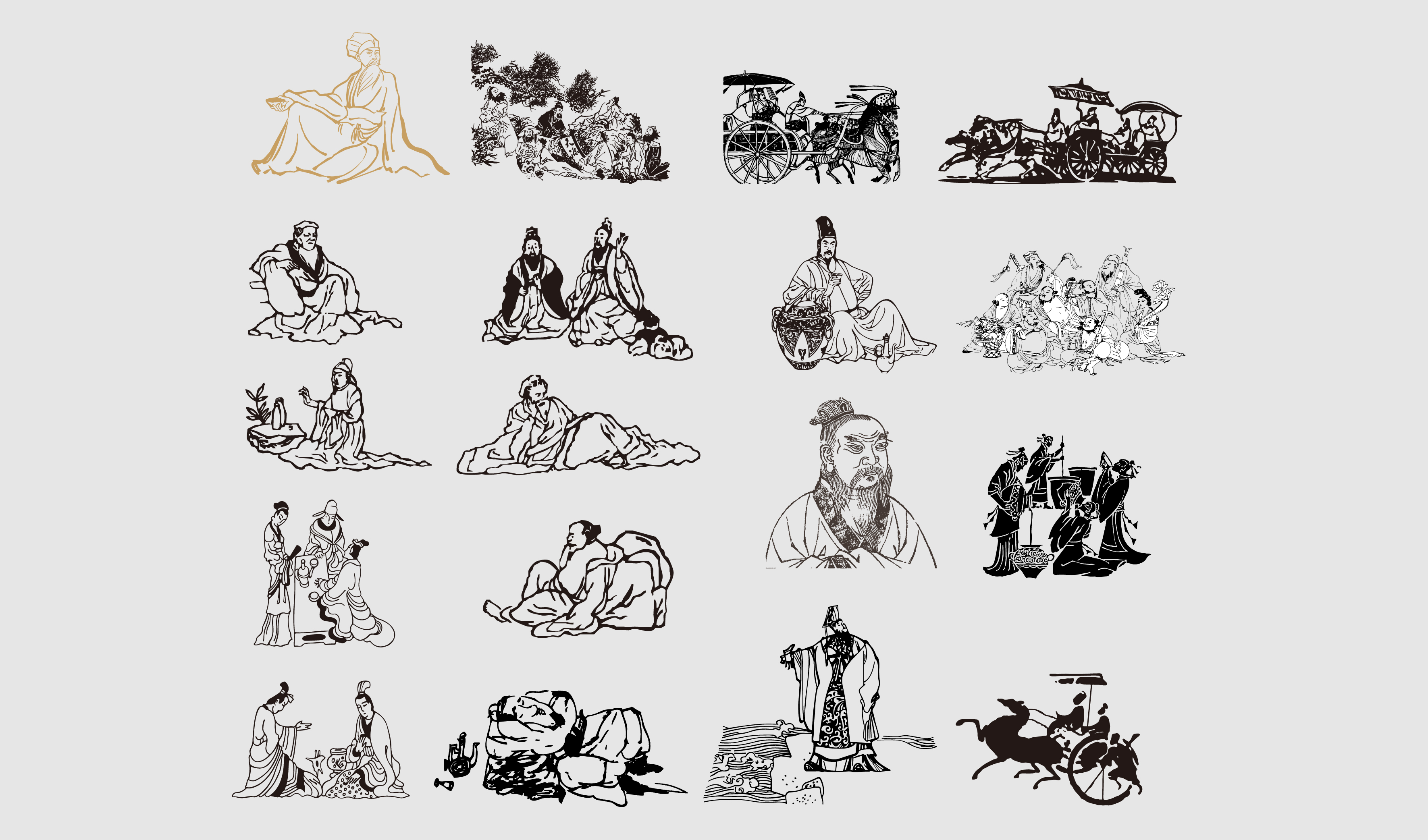 酱酒相关人物插画线条矢量图